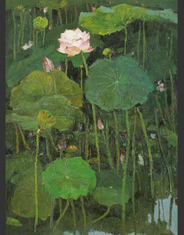 1974年作 红莲 布面 油画